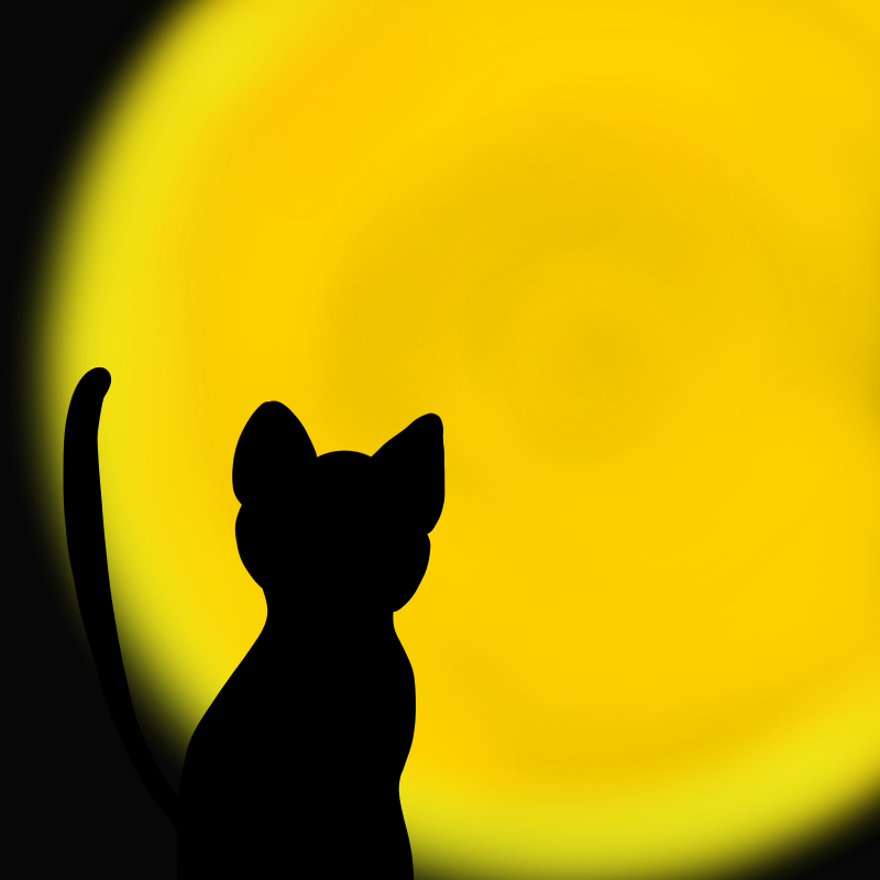 ハロウィン用、黒猫と満月のフリーイラスト