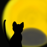 ハロウィン用、黒猫と月食のフリーイラスト