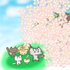 お花見する猫のフリーイラスト