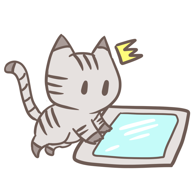 タブレットを使う猫（背景無し）